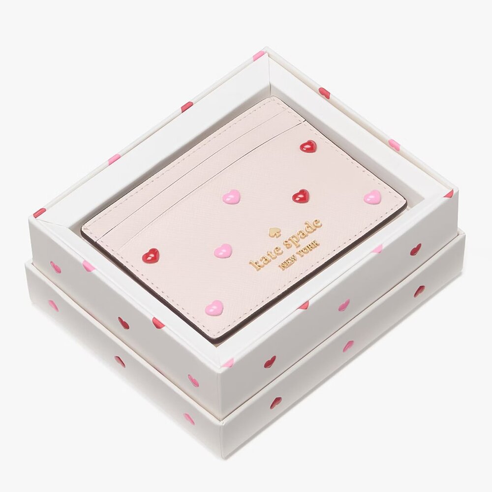 Kate Spade Madison Heart Stud Card Holder Wallet Pink with Hearts